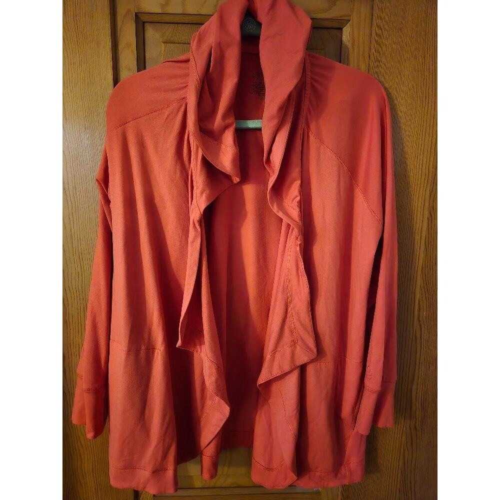 cuddl Duds terry shawl collar wrap cardigan flex wear L/XL in scarlet thumbhole